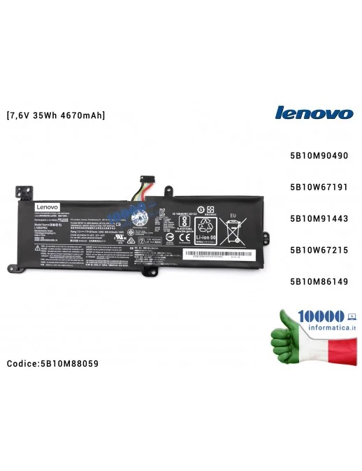 5B10M88059 Batteria L16C2PB1 LENOVO IdeaPad 320-14AST 320-14IAP 320-14IKB 320-14ISK 320-15ABR 320-15AST [7,6V 35Wh 4670mAh] 5...