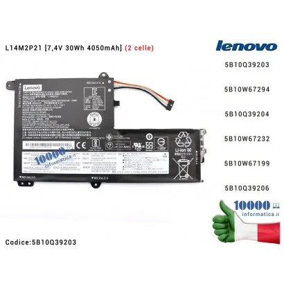 5B10Q39203 Batteria L14M2P21 [2 celle] LENOVO IdeaPad 330S-14IKB (81F4) (81F5) (81JM) [7,4V 30Wh 4050mAh] 5B10W67294 5B10Q392...