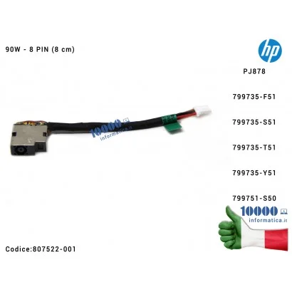 807522-001 Connettore DC Power Jack PJ878 HP Pavilion 15-EG 15-EH x360 13-S 17-W 15T-BC 15-BC Omen 15-AX (8 PIN) [8 cm] 13-S1...