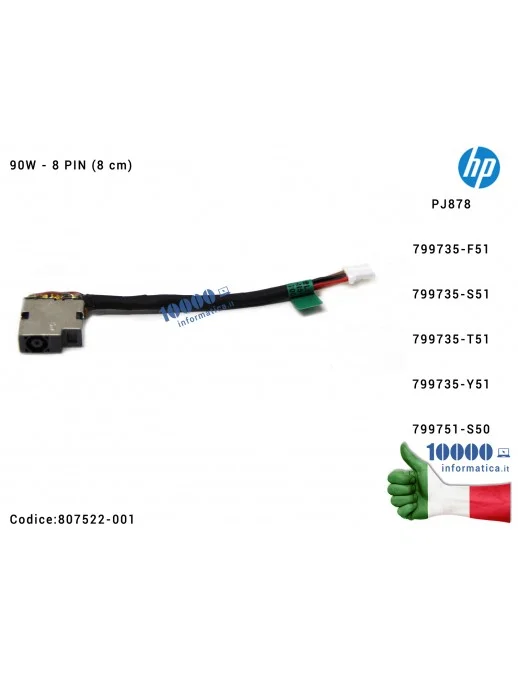 807522-001 Connettore DC Power Jack PJ878 HP Pavilion 15-EG 15-EH x360 13-S 17-W 15T-BC 15-BC Omen 15-AX (8 PIN) [8 cm] 13-S1...