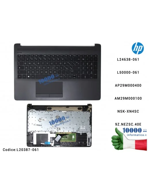 L20387-061 Tastiera Italiana Completa di Top Case Superiore Palmrest (Jet Black) HP 15-DB 250 G7 255 G7 15-DA 15-DR [NERO] L2...