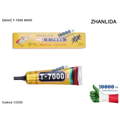 12333 Colla Multiuso ZHANLIDA T-7000 [50ml] (NERA) Glue T7000 Gel Nero Adesivo per Riparazioni Cellulari Frame Touch Screen D...