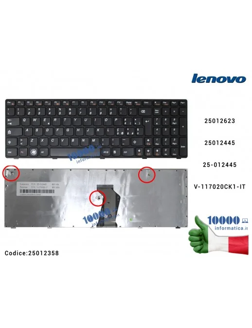 25012358 Tastiera Italiana LENOVO IdeaPad (TIPO 1) Z580 G580 G570 G575 G770 G590 [NERA] 25012623 25012445 25-012445 V-117020C...