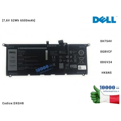 DXGH8 Batteria DXGH8 DELL XPS 13 9370 9380 Inspiron 13 3301 5390 7390 Vostro 13 5390 [7,6V 52Wh 6500mAh] 0H754V 0G8VCF 0DGV24...