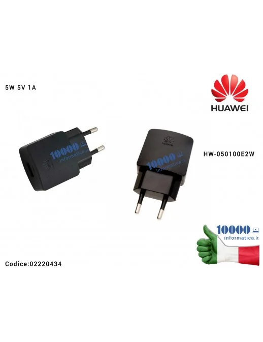 2220434 Alimentatore Carica Batteria USB HUAWEI 5W 5V 1A [NERO] (HW-050100E2W) USB Travel Charge 02220434