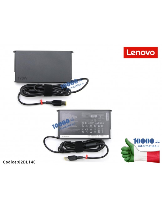 02DL140 Alimentatore Originale LENOVO 170W 20V ThinkPad P1 GEN 5 (21DC) (21DD) [11 x 3mm rettangolare] 02DL140 FRU02DL140 890...