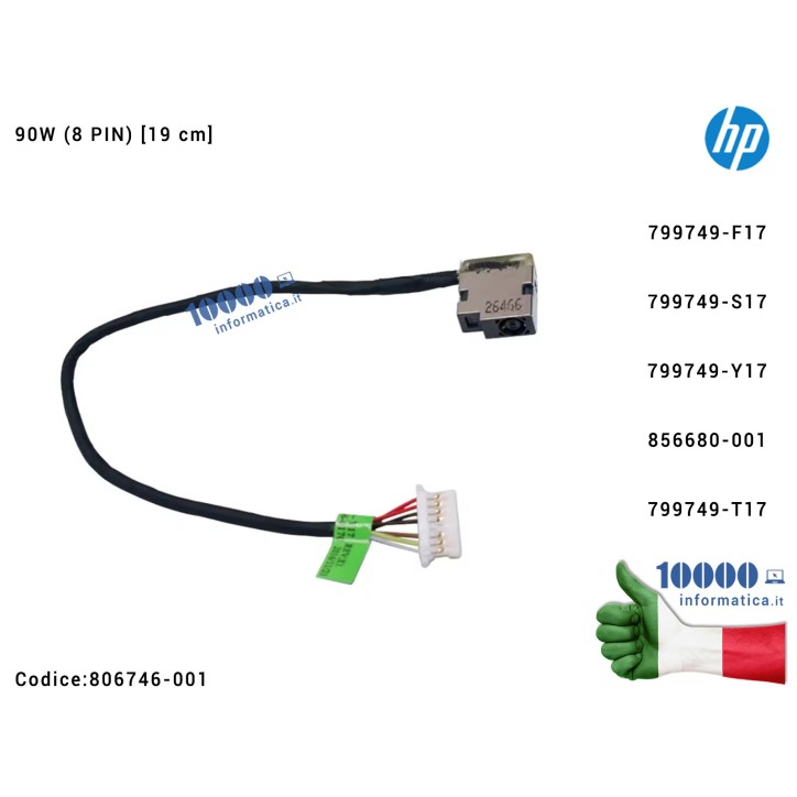 Connettore DC Power Jack PJ969 HP Pavilion 15S-EQ 17-Y 15S-FQ 17-X 15-AB 15-BS 15-AK 15T-AB 15T-AK 15Z-AB 90W (8 PIN) [19 cm] 80
