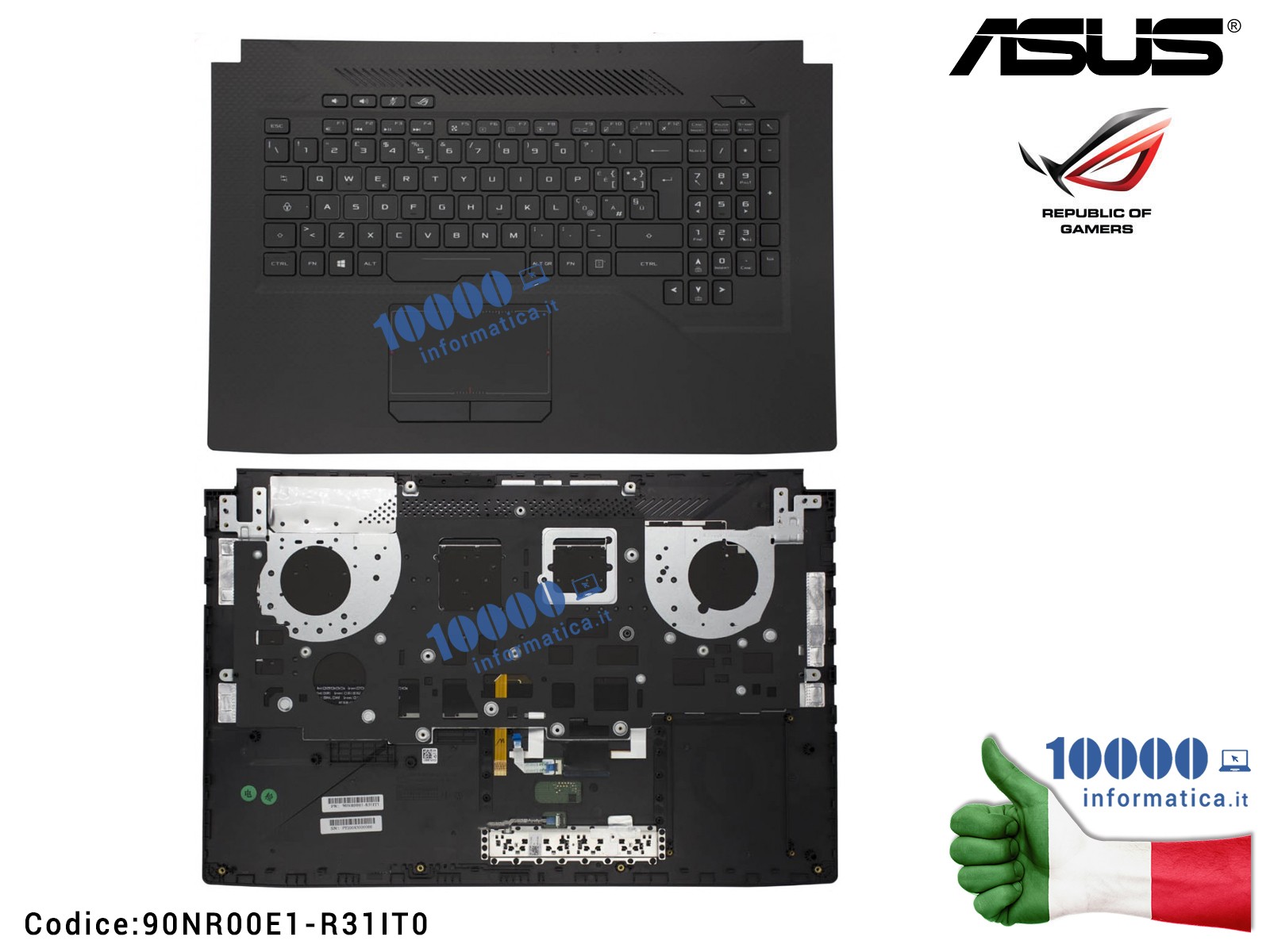 90NR00E1-R31IT0 Tastiera Italiana Retroilluminata (RGB) Completa di Top Case Superiore ASUS Rog Strix Scar Edition GL703GM GL...