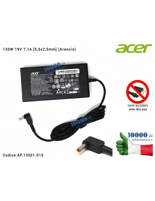 AP.13501.015 Alimentatore ACER 135W 19V 7,1A [5,5x2,5mm] (Arancio) Aspire VN7-591G VN7-791G PA3290U-2ACA PA-1131-05 PA-1131-1...