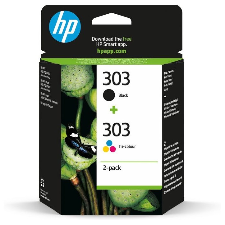 3YM92AE HP 303 2-pack Black/Tri-color Original Ink Cartridges 192545863988