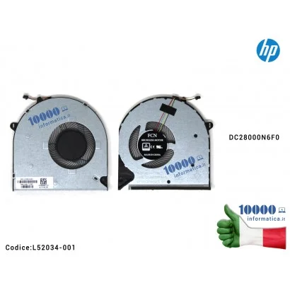 L52034-001 VENTOLA HP 15-DW 15-DU FAN 4 PIN SPS - L52034-001 COOLER DC28000N6F0 Ventola Fan CPU HP 15-DU 15-DW 250 G8 255 G8 ...
