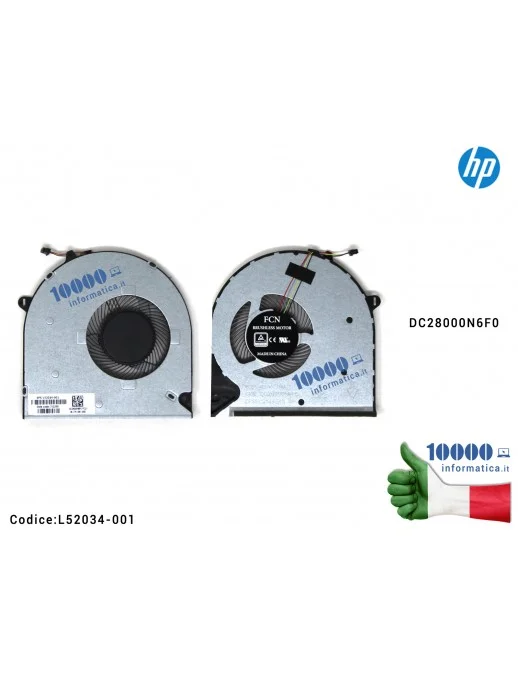 L52034-001 VENTOLA HP 15-DW 15-DU FAN 4 PIN SPS - L52034-001 COOLER DC28000N6F0 Ventola Fan CPU HP 15-DU 15-DW 250 G8 255 G8 ...