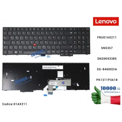 01AX211 Tastiera Italiana Retroilluminata LENOVO ThinkPad E570 E575 [CON POINT] (FRAME NERO) FRU01AX211 SN5357 SN20K93385SG-8...