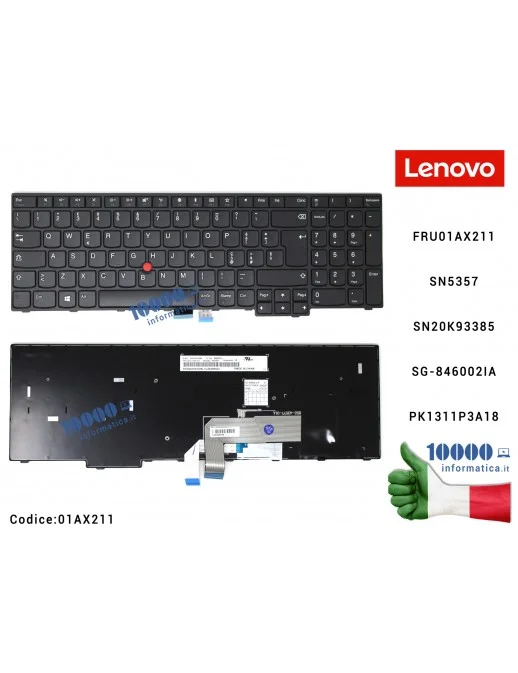 01AX211 Tastiera Italiana Retroilluminata LENOVO ThinkPad E570 E575 [CON POINT] (FRAME NERO) FRU01AX211 SN5357 SN20K93385SG-8...
