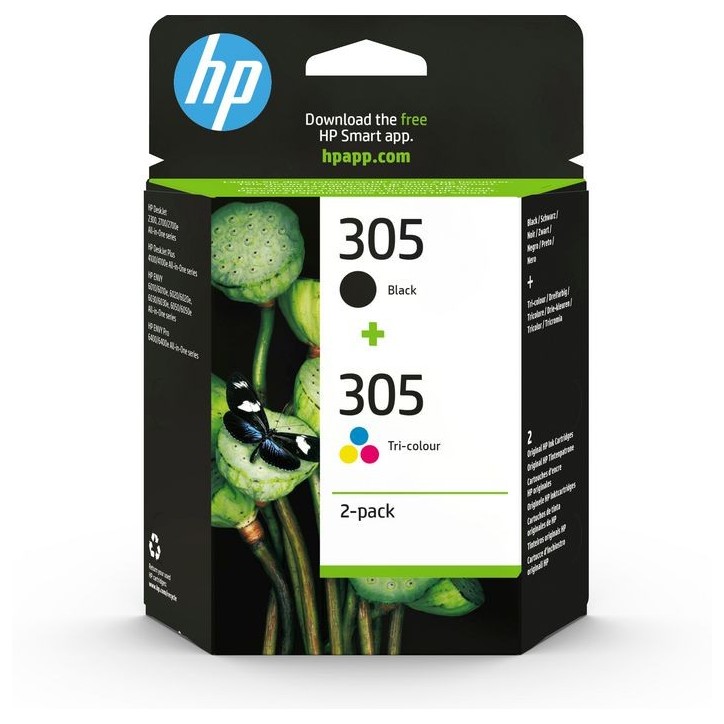 6ZD17AE HP 305 2-Pack Tri-color/Black Original Ink Cartridge 195161227042