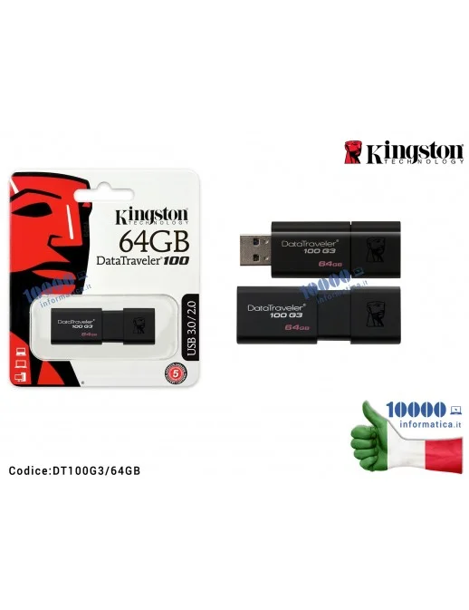 DT100G3/64GB Chiavetta USB Pen Drive KINGSTON Data Traveler 100 G3 USB 3.0 [64 GB]