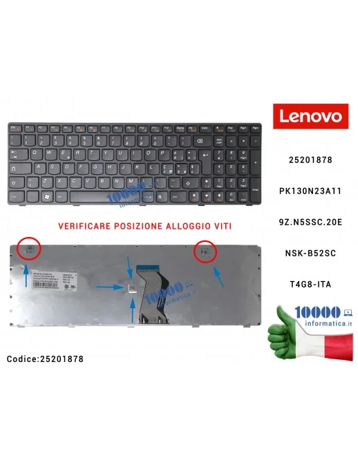 25201878 Tastiera Italiana LENOVO IdeaPad (TIPO 2) Z580 G580 G570 G575 G770 G590 [NERA] 25201878 PK130N23A11 9Z.N5SSC.20E NSK...