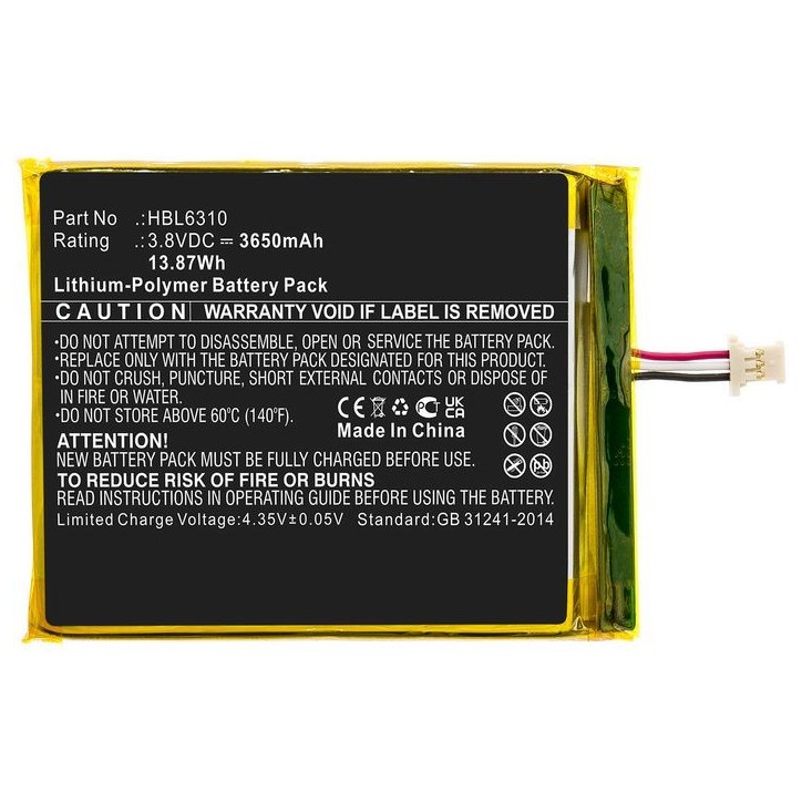 MBXPOS-BA0506 CoreParts Battery for Urovo, Unitech Barcode Scanner 13.87Wh Li-Polymer 3.8V 3650mAh Black for i6310, i6310B, i631