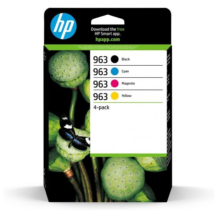 6ZC70AE HP 963 4-pack Black/Cyan/Magenta/Yellow Original Ink Cartridges 195122352226