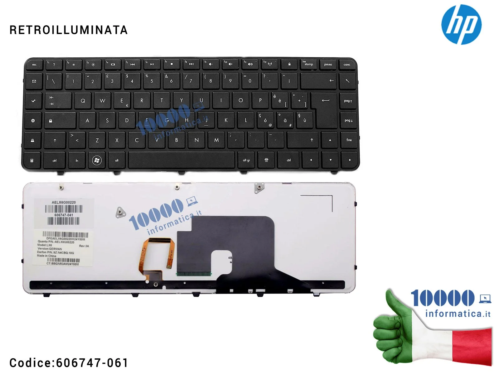 606747-061 Tastiera Italiana Retroilluminata HP Pavilion DV6-3000 DV6-3100 DV6-3200 606747-061