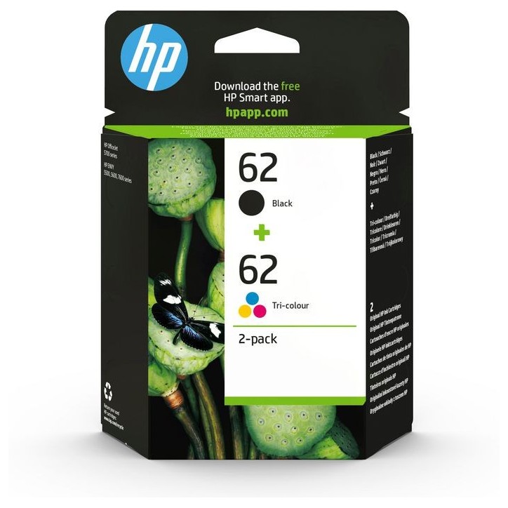 N9J71AE HP 62 2-pack Black/Tri-color Original Ink Cartridges 1037306 889894419385