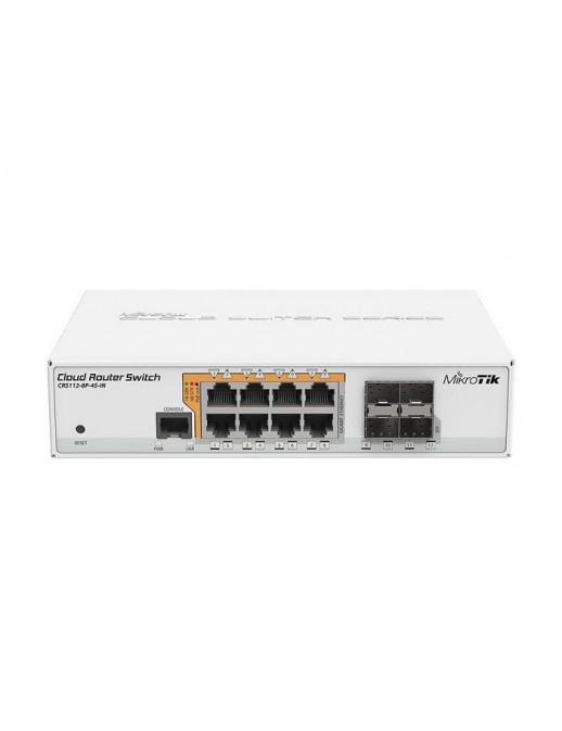 CRS112-8P-4S-IN CRS112-8P-4S-IN MikroTik 8x Gigabit Ethernet Smart Switch with PoE-out, 4x SFP cages, 400MHz CPU, 128MB RAM, ...