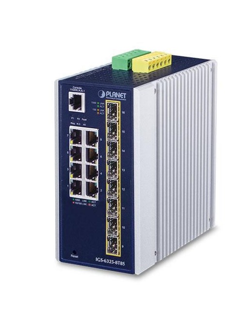 IGS-6325-8T8S IGS-6325-8T8S Planet Industrial L3 8-Port 10/100/1000T + 8-Port 1G/2.5G SFP Managed Ethernet Switch CE:/EN 6236...