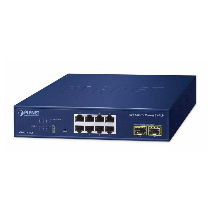 GS-2210-8T2S Planet 8-Port 10/100/1000T + 2-Port 1000X SFP Web Smart Ethernet Switch FCC Part 15 Class A, CE