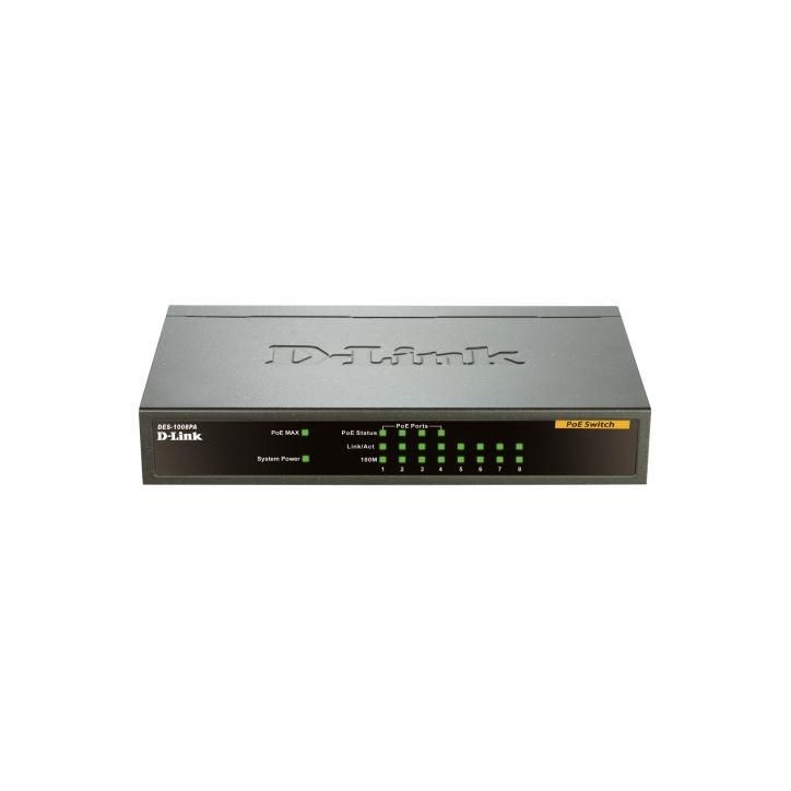 DES-1008PA D-Link DES-1008PA - 1.6Gbps, 8 x RJ-45, 4 PoE, Fast Ethernet, 69 W, 48V DC/1.45A FCC, CE, VCCI