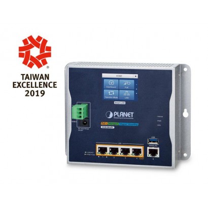 WGR-500-4PV WGR-500-4PV Planet Industrial Wall-mount Gigabit Router with 4-Port 802.3at PoE+ and LCD Touch Screen