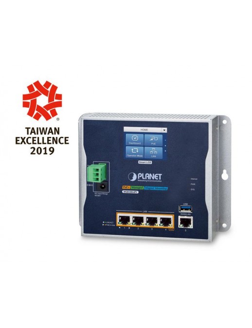 WGR-500-4PV WGR-500-4PV Planet Industrial Wall-mount Gigabit Router with 4-Port 802.3at PoE+ and LCD Touch Screen