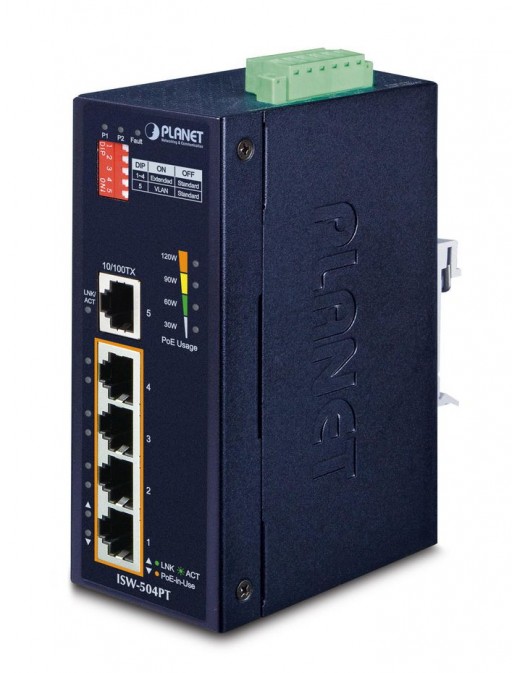ISW-504PT ISW-504PT Planet Industrial 5-Port 10/100TX Ethernet Switch with 4-Port 802.3at PoE+ FCC, CE