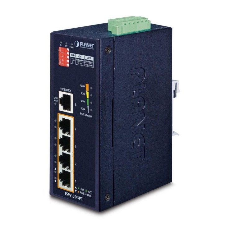 ISW-504PT Planet Industrial 5-Port 10/100TX Ethernet Switch with 4-Port 802.3at PoE+ FCC, CE