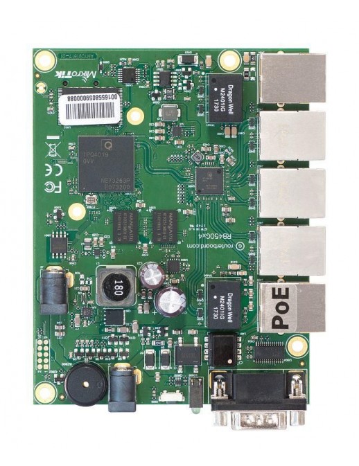 RB450GX4 RB450GX4 MikroTik Four core 716MHz CPU, 1GB RAM, 5xGigabit Ethernet, PoE out on port 5, RouterOS L5 Green