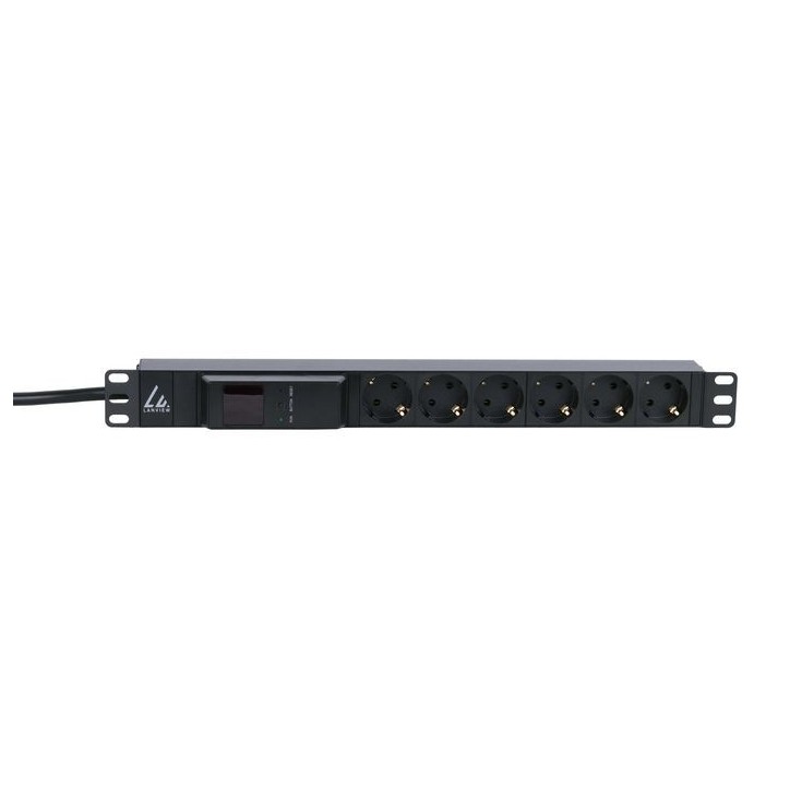 LVR261876S Lanview 19'' rack mount power strip, 4m, 16A with 6 x Schuko type F socket and AMP meter Horizontal