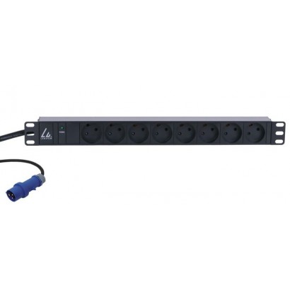 LVR261871D LVR261871D Lanview 19'' rack mount power strip, 3m, 16A with 8 x Danish type K grounded sockets Horizontal