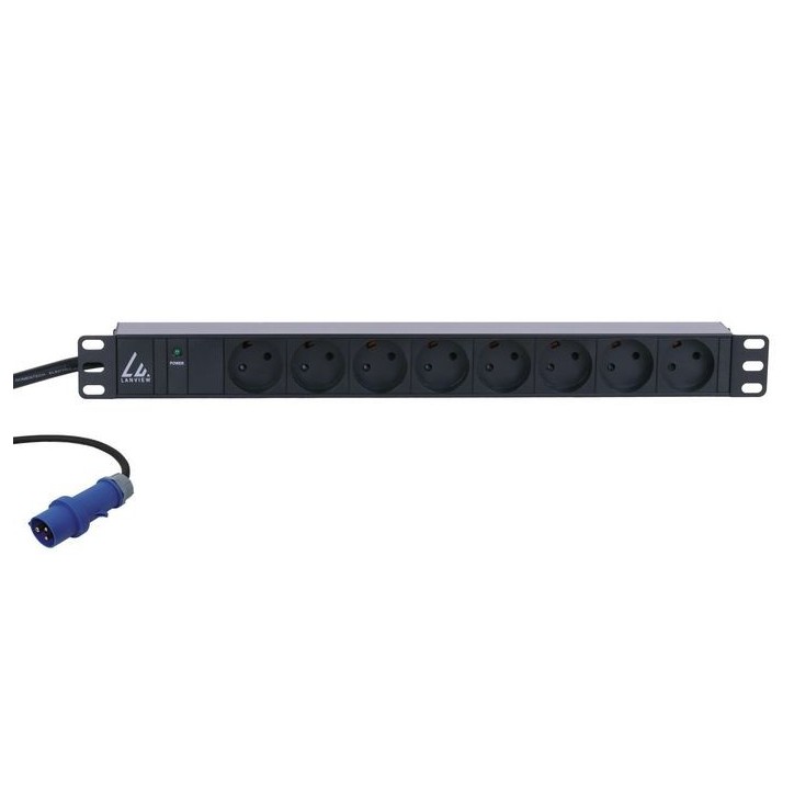 LVR261871D Lanview 19'' rack mount power strip, 3m, 16A with 8 x Danish type K grounded sockets Horizontal