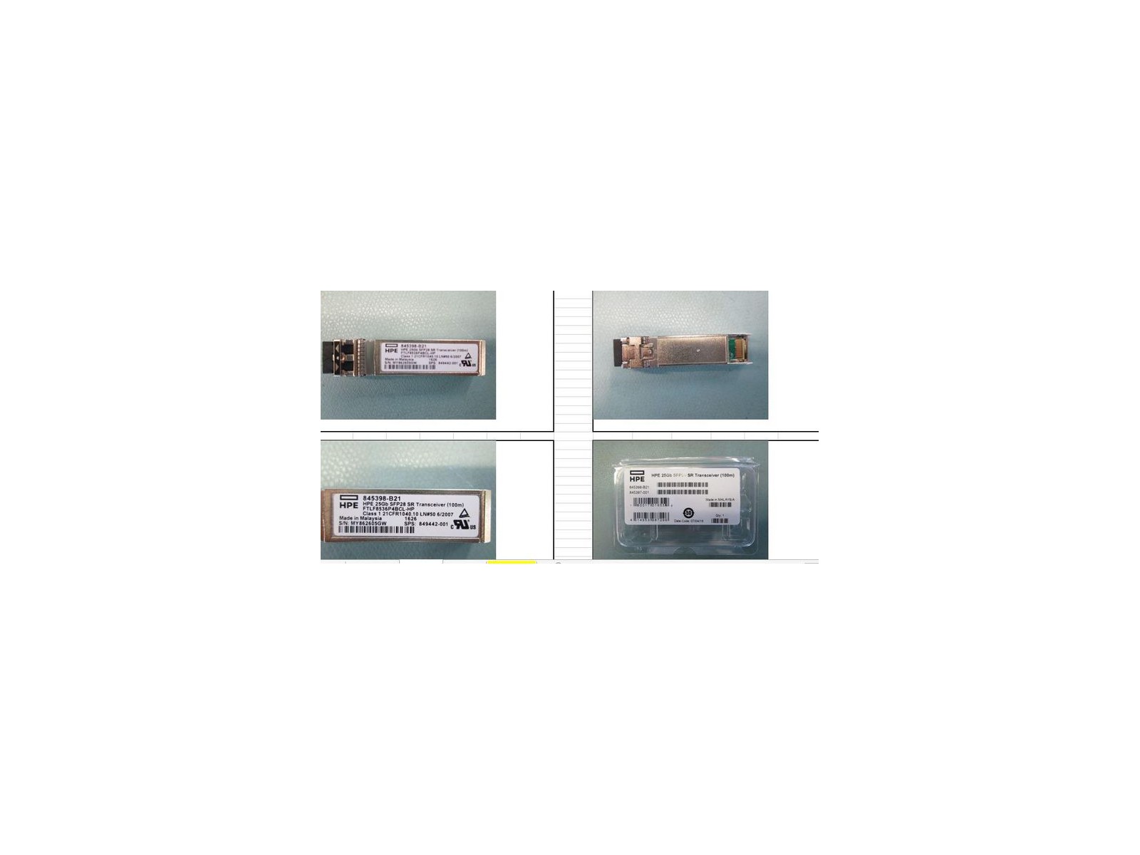 849442-001 849442-001 HPE Hewlett Packard Enterprise 25Gb SFP28 transceiver module, Short Reach (SR), 850nm wavelength, multi...