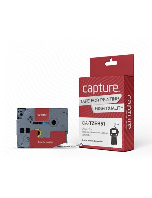 CA-TZEB51 CA-TZEB51 Capture 24mm x 8m Black on Flourescent Orange Tape TZEB51 BROTHER
