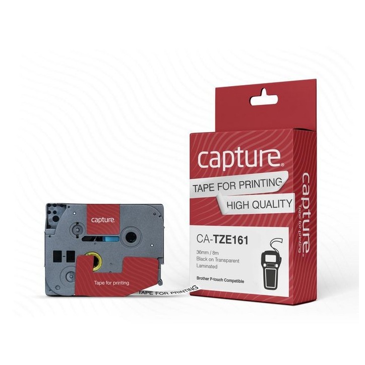 CA-TZE161 Capture TZE161 P-Touch compatible 36mm x 8m Black on Transparent Tape TZE161 BROTHER