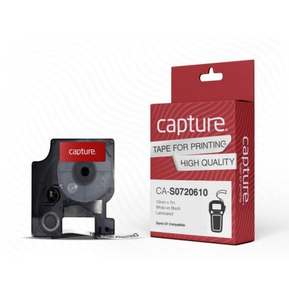 CA-S0720610 CA-S0720610 Capture 12mm x 7m White on Black Tape. D1 compatible. S0720610 45021 DYMO