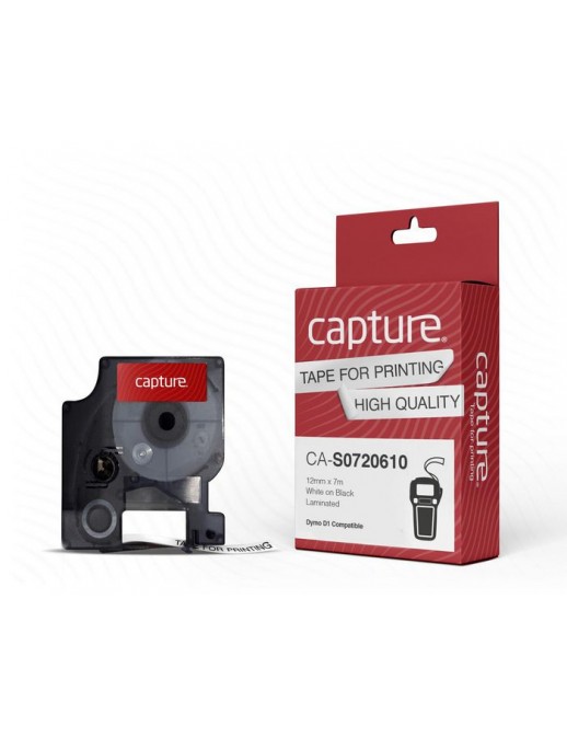 CA-S0720610 CA-S0720610 Capture 12mm x 7m White on Black Tape. D1 compatible. S0720610 45021 DYMO