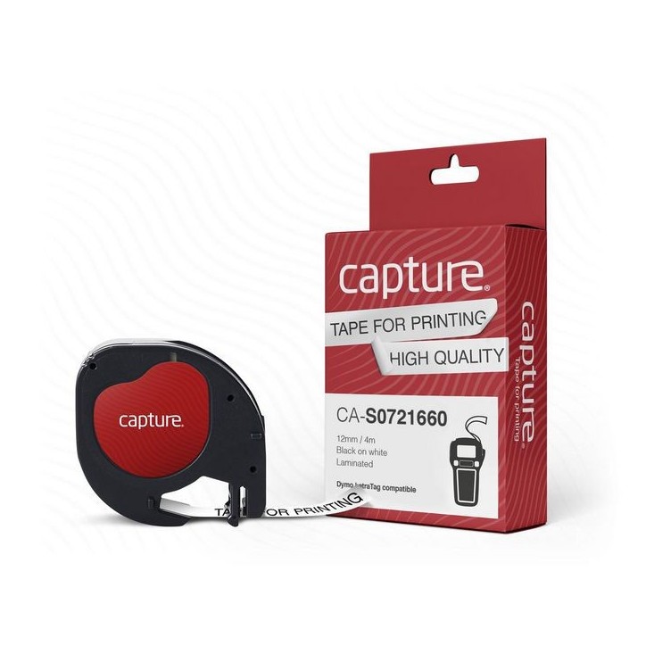 CA-S0721660 Capture S0721660 LetraTag compatible 12mm x 4.0m Black on White Plastic Labeltape S0721660 S0883990