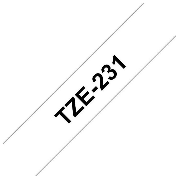 TZE231 Brother 12mm (0.47") Black on White tape for P-Touch 8m (26.2 ft)