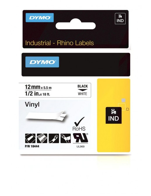 18444 18444 DYMO IND Vinyl Labels, 12mm x 5.5m V150008 DYMO