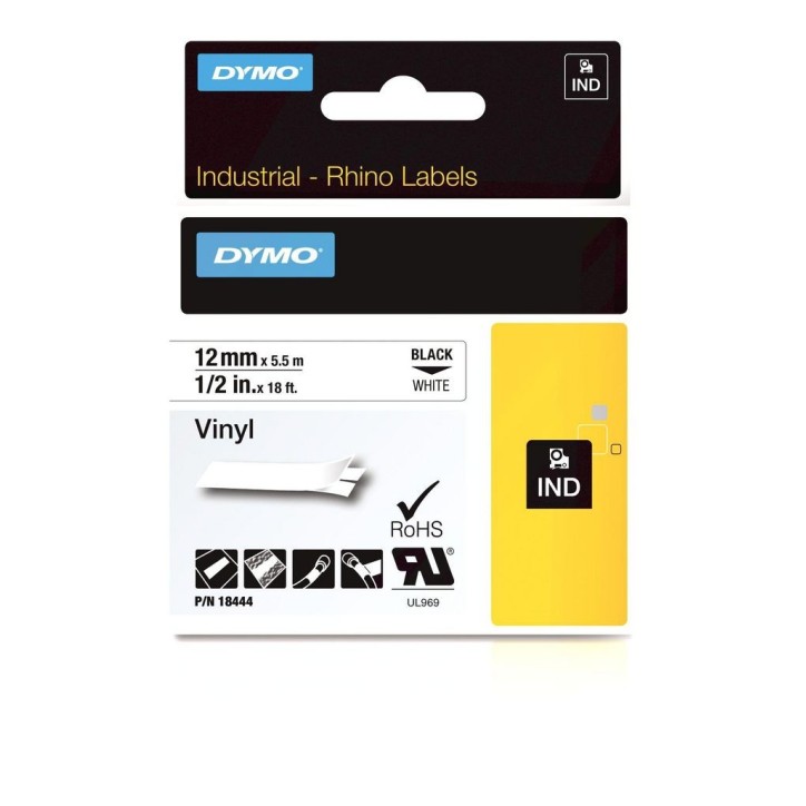 18444 DYMO IND Vinyl Labels, 12mm x 5.5m V150008 DYMO