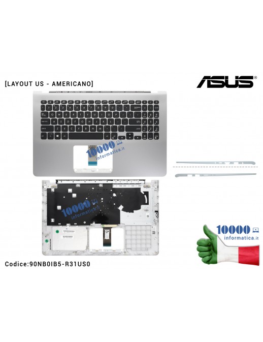 90NB0IB5-R31US0 Tastiera US + Top Case Palmrest ASUS X530 S530 [Star Grey] VivoBook S15 X530U X530UN S530U S530UN X530F X530F...