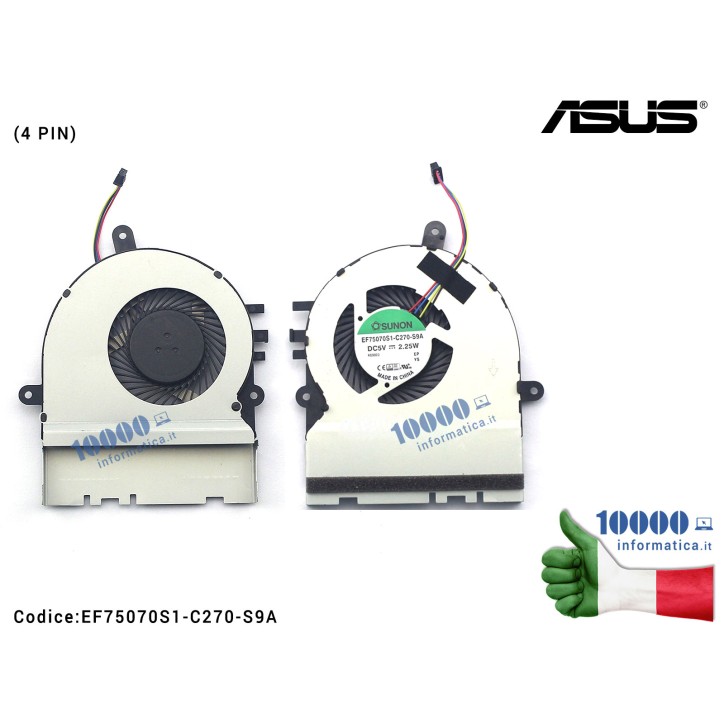 Ventola di Raffreddamento Fan CPU ASUS X302 X302L X302LA X392LJ (4 PIN) EF75070S1-C270-S9A Ventola di Raffreddamento Fan CPU ASUS X302 X302L X302LA X392LJ (4 PIN) EF75070S1-C270-S9A