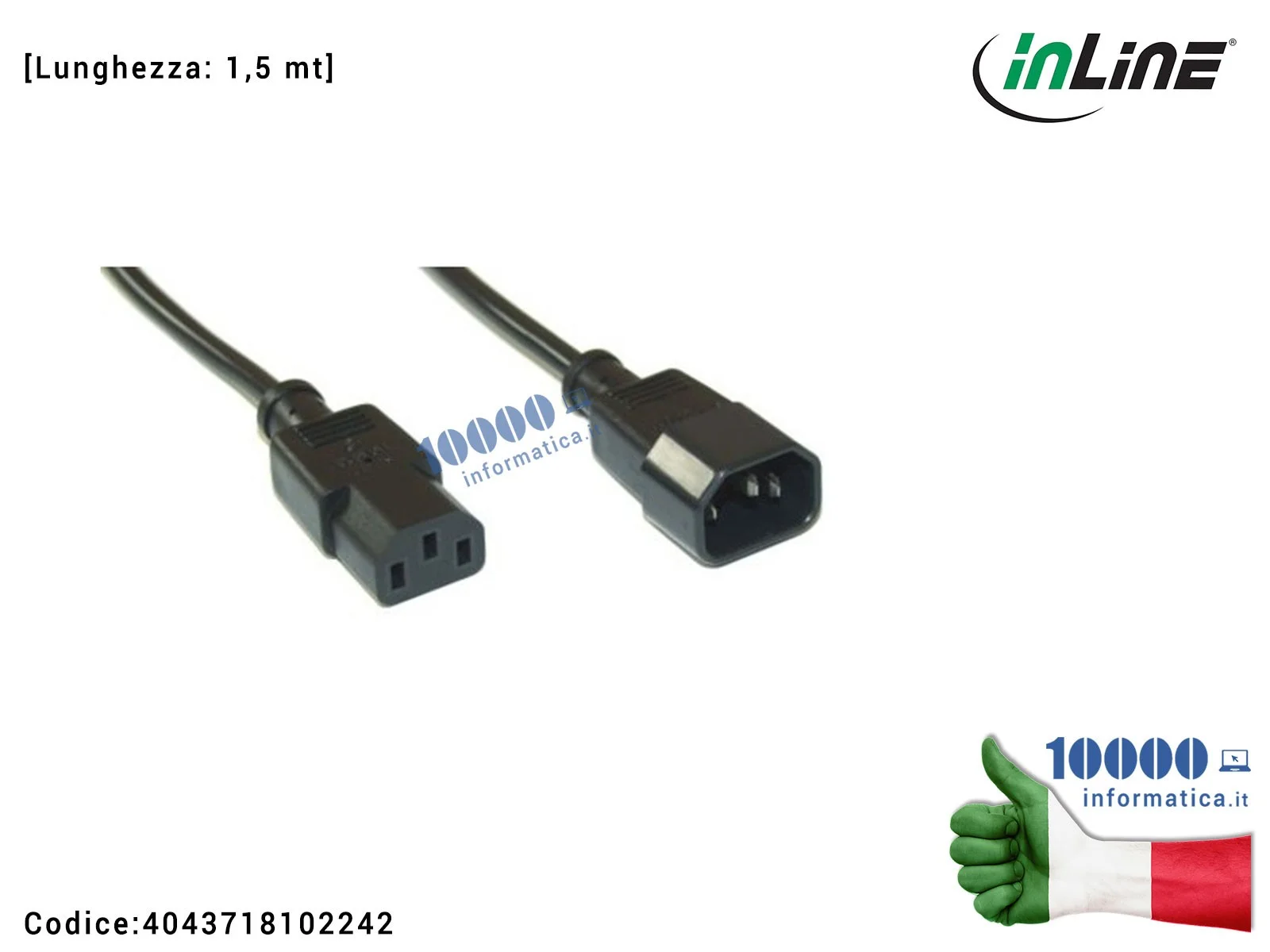 4043718102242 Cavo Prolunga di Alimentazione C13 InLine (VDE) Corda Alimentatore Desktop UPS Presa VDE Spina VDE CEE IEC-320-...