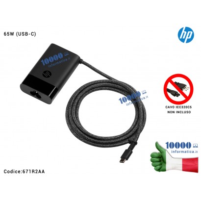 671R2AA Alimentatore HP 65W (USB-C) HP 671R2AA Caricabatterie HP USB-C 65W Laptop Charger 671R2AA-ABB 671R2AA-ABZ